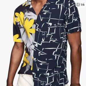Reiss Navy and Yellow Abstract Shirt